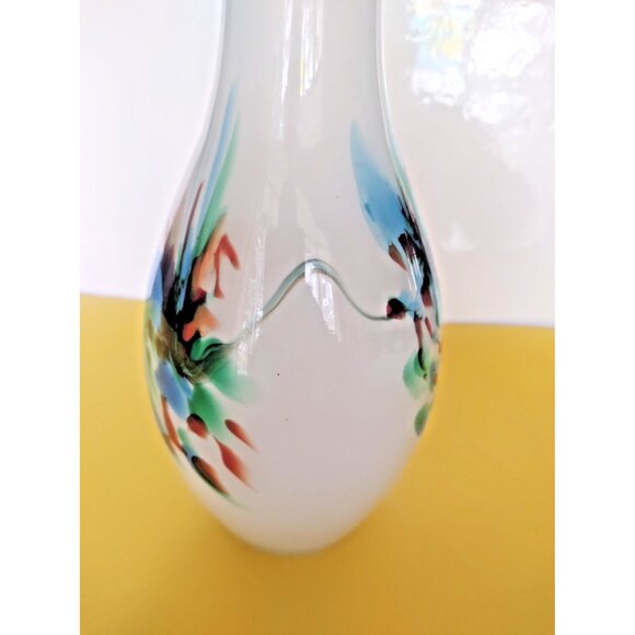 Hand Blown Italian Opaline Abstract art swirls Glass vase 9" - Picture 13 of 14